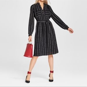 🔴 Who What Wear Black and White Stripe Midi Dress